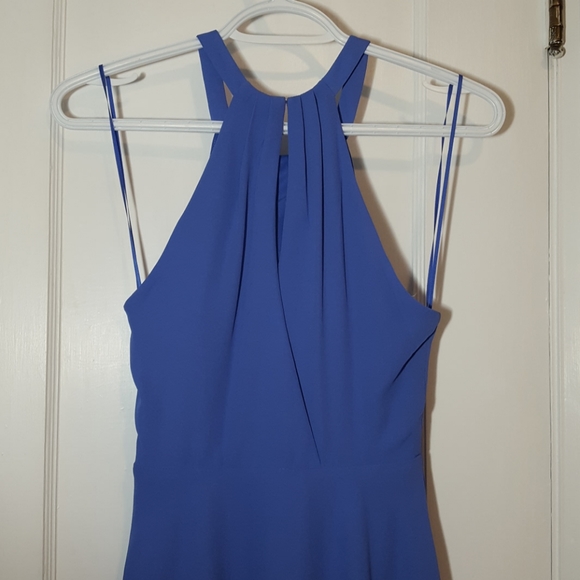 Express Blue Mock Halter Fit & Flare Dress - Picture 4 of 5